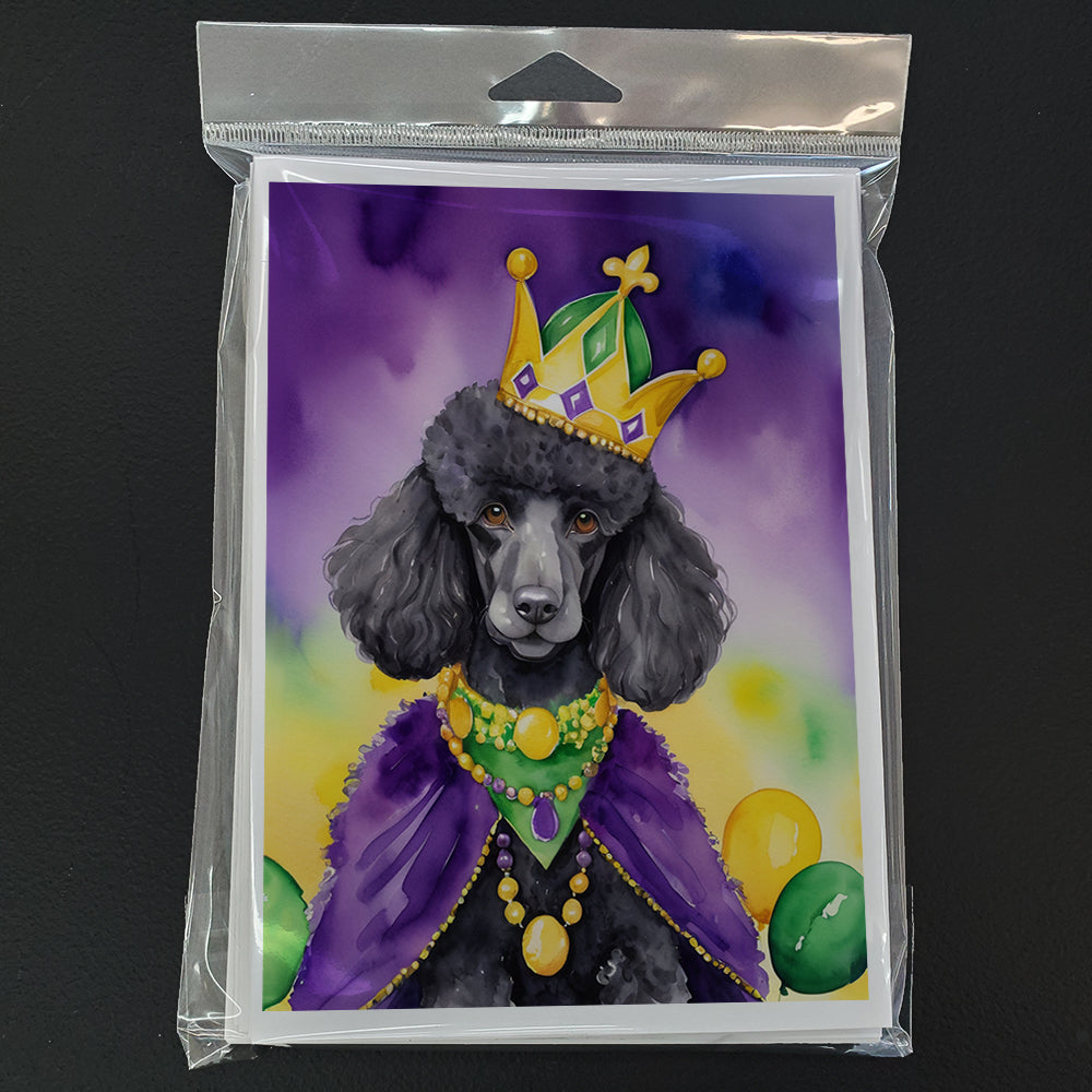 Black Poodle King of Mardi Gras Greeting Cards Pack of 8 Blank Cards with Envelopes Whimsical A7 Size 5x7
