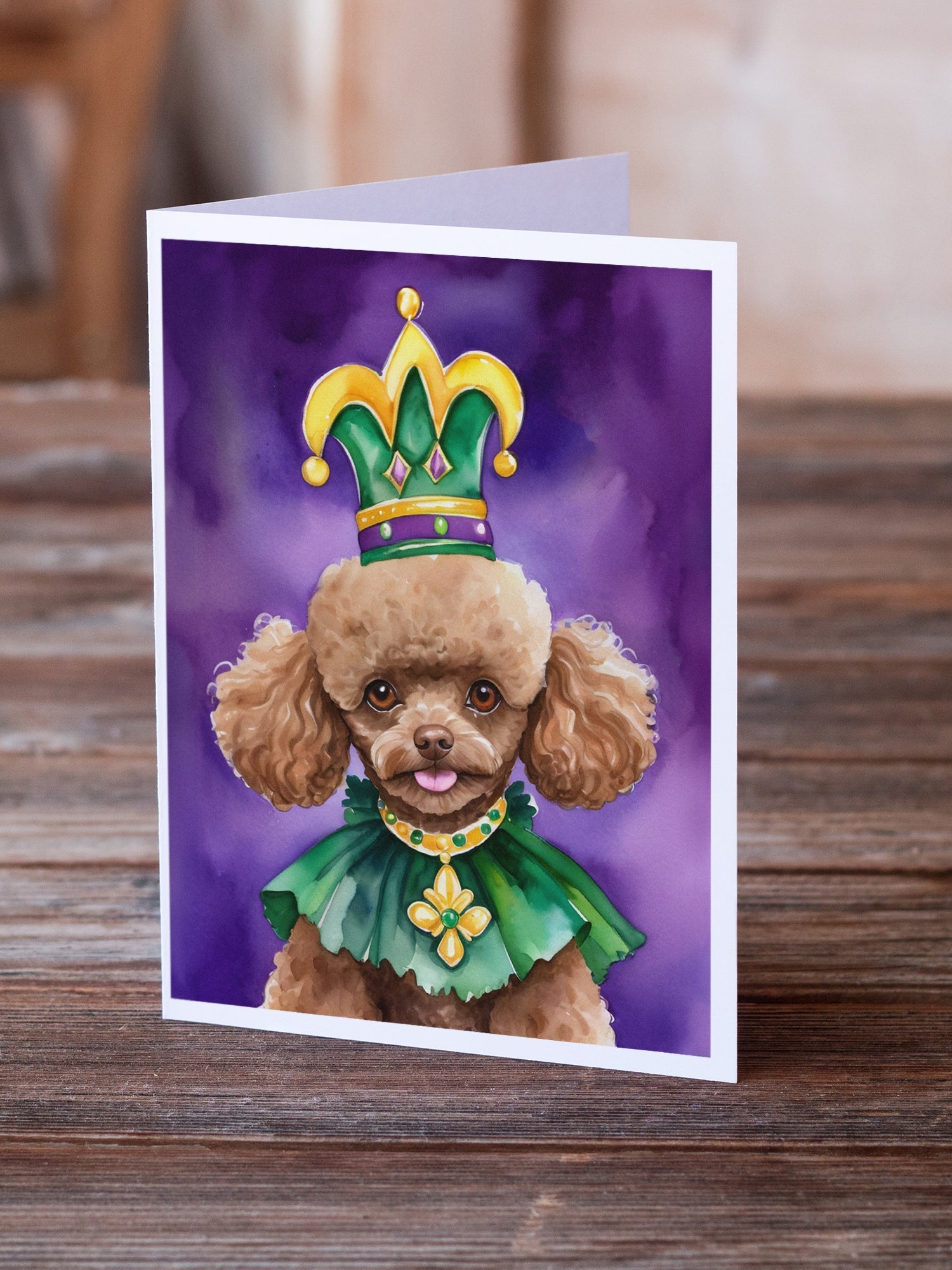 Poodle King of Mardi Gras Greeting Cards Pack of 8 Blank Cards with Envelopes Whimsical A7 Size 5x7
