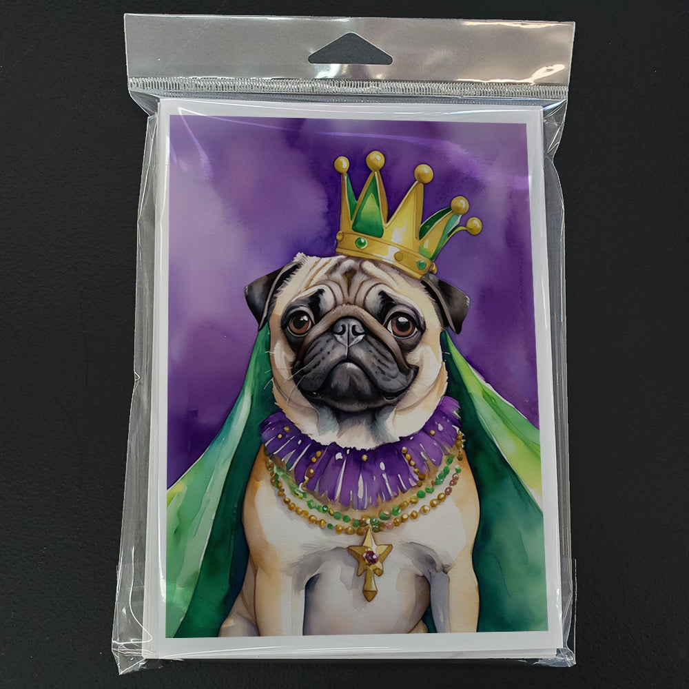 Pug King of Mardi Gras Greeting Cards Pack of 8 Blank Cards with Envelopes Whimsical A7 Size 5x7