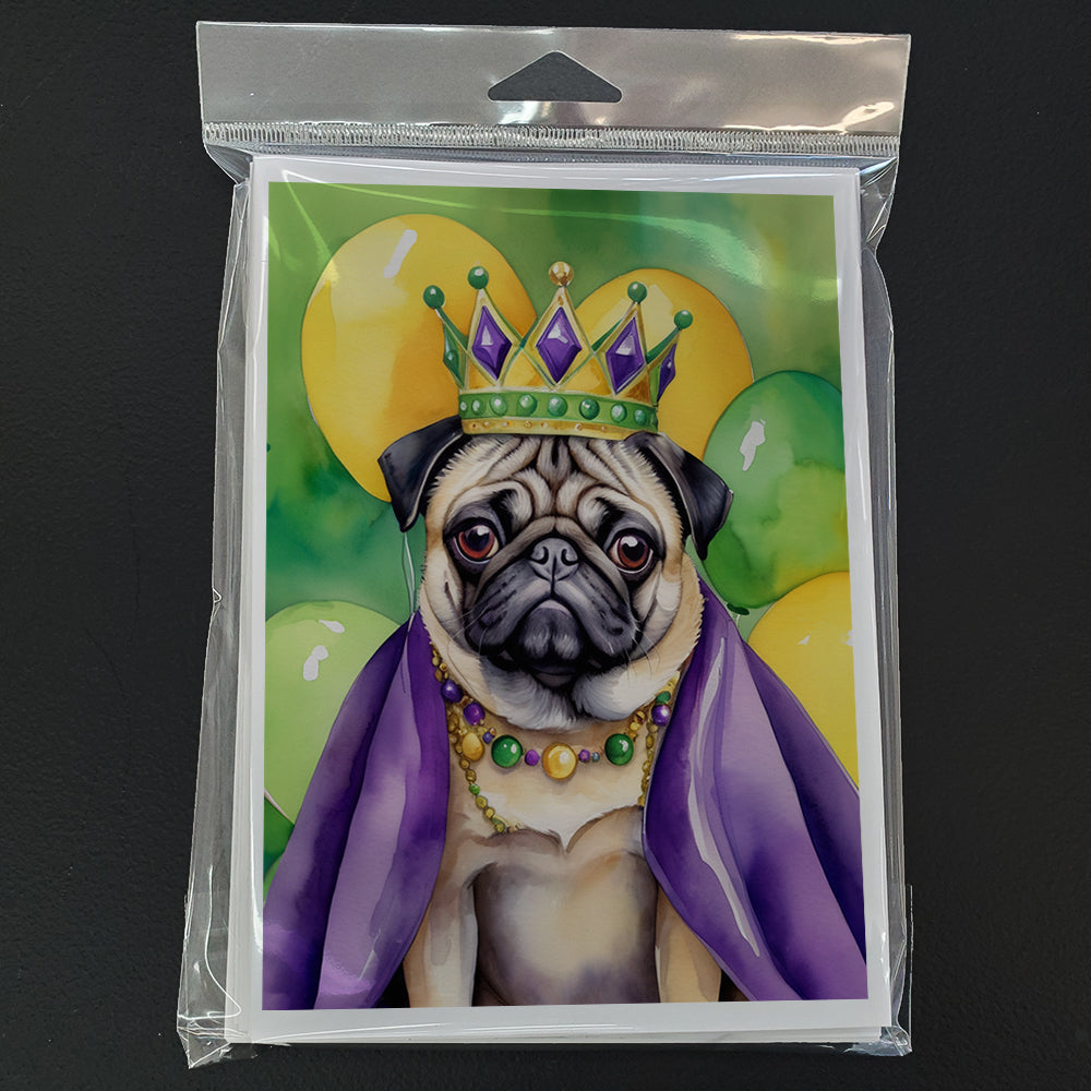 Pug King of Mardi Gras Greeting Cards Pack of 8 Blank Cards with Envelopes Whimsical A7 Size 5x7