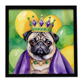 Pug King of Mardi Gras Framed Metal Print Bathroom, Kitchen, Office, Home Decor Wall Art Ready to Hang, Square, 8X8