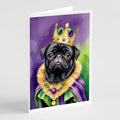 Black Pug King of Mardi Gras Greeting Cards Pack of 8 Blank Cards with Envelopes Whimsical A7 Size 5x7