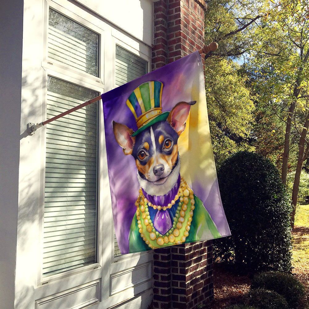Rat Terrier King of Mardi Gras House Flag 28x40 Porch Sleeve Pole Decorative Outside Yard Banner Artwork Wall Hanging, Polyester