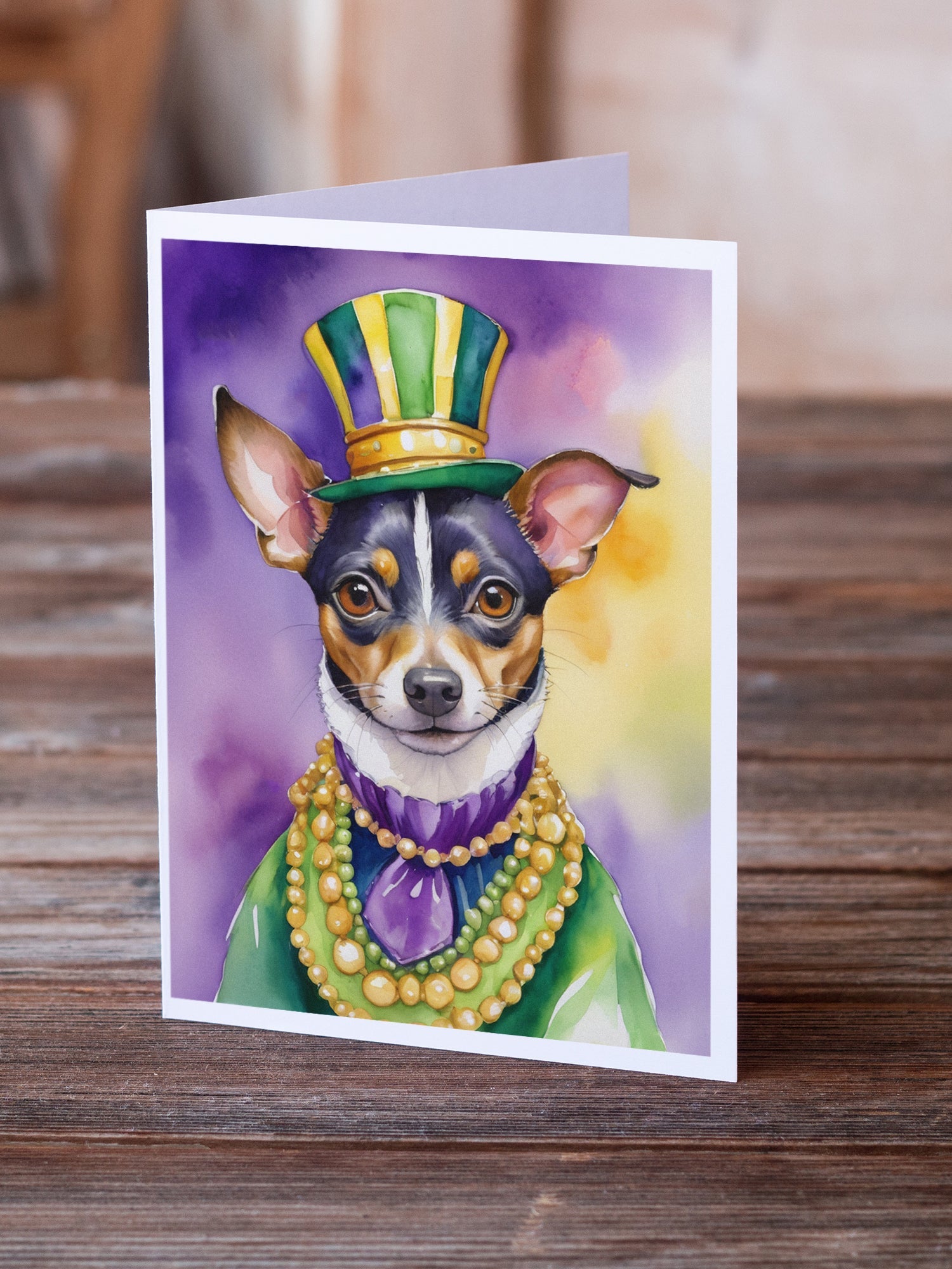 Rat Terrier King of Mardi Gras Greeting Cards Pack of 8 Blank Cards with Envelopes Whimsical A7 Size 5x7