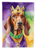 Redbone Coonhound King of Mardi Gras House Flag 28x40 Porch Sleeve Pole Decorative Outside Yard Banner Artwork Wall Hanging, Polyester
