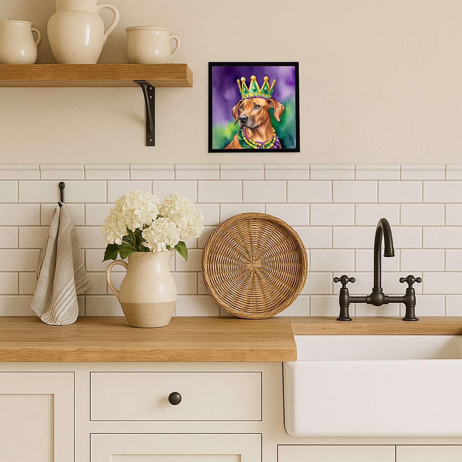 Rhodesian Ridgeback King of Mardi Gras Framed Metal Print Bathroom, Kitchen, Office, Home Decor Wall Art Ready to Hang, Square, 8X8