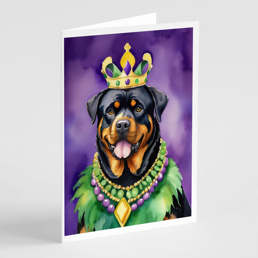 Rottweiler King of Mardi Gras Greeting Cards Pack of 8 Blank Cards with Envelopes Whimsical A7 Size 5x7