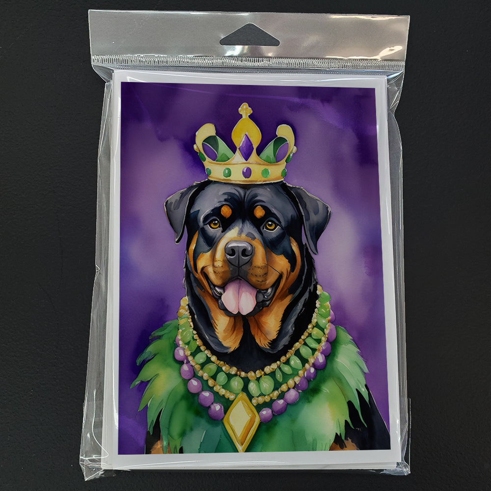 Rottweiler King of Mardi Gras Greeting Cards Pack of 8 Blank Cards with Envelopes Whimsical A7 Size 5x7