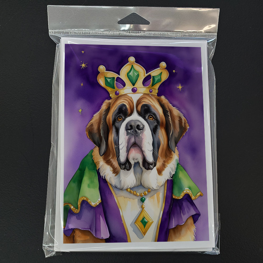 Saint Bernard King of Mardi Gras Greeting Cards Pack of 8 Blank Cards with Envelopes Whimsical A7 Size 5x7