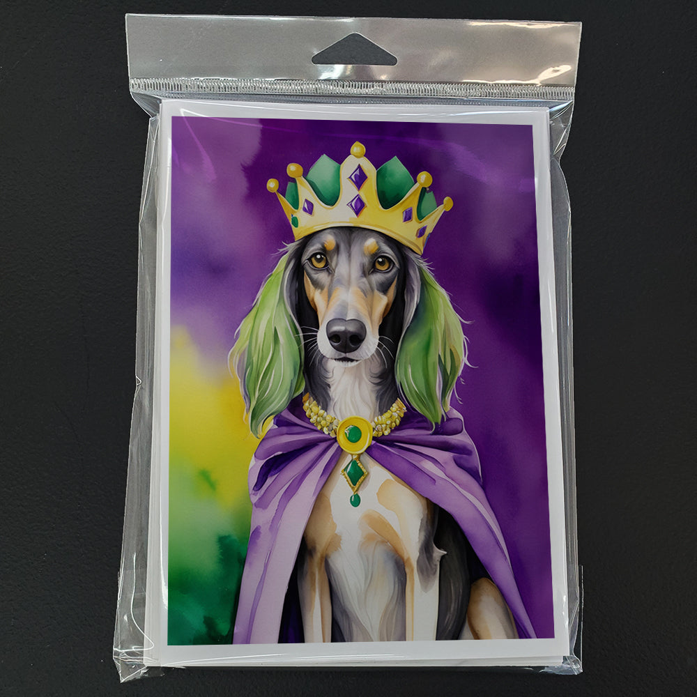Saluki King of Mardi Gras Greeting Cards Pack of 8 Blank Cards with Envelopes Whimsical A7 Size 5x7