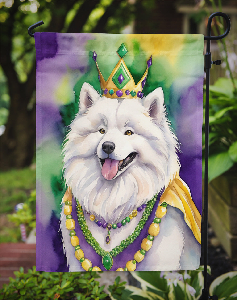 Samoyed King of Mardi Gras Garden Flag Mailbox Decorative Yard Banner Outside Patio Artwork for Flower Beds, Garden Size, Multicolor