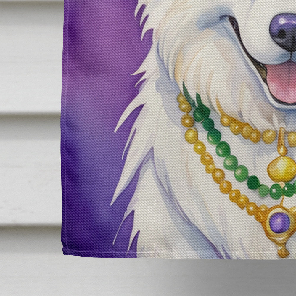 Samoyed King of Mardi Gras House Flag 28x40 Porch Sleeve Pole Decorative Outside Yard Banner Artwork Wall Hanging, Polyester