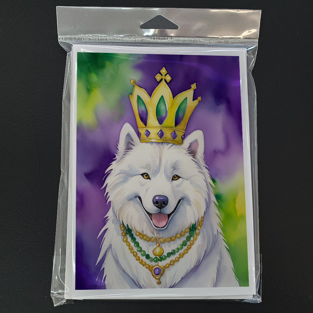 Samoyed King of Mardi Gras Greeting Cards Pack of 8 Blank Cards with Envelopes Whimsical A7 Size 5x7