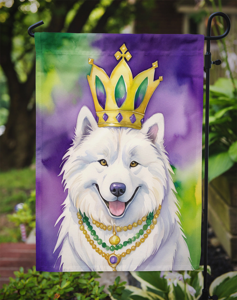 Samoyed King of Mardi Gras Garden Flag Mailbox Decorative Yard Banner Outside Patio Artwork for Flower Beds, Garden Size, Multicolor