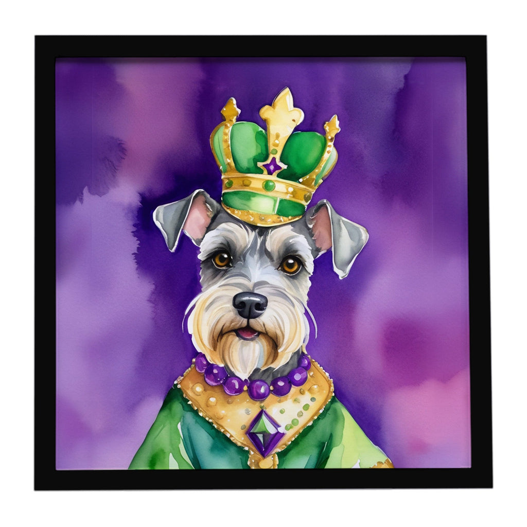 Schnauzer King of Mardi Gras Framed Metal Print Bathroom, Kitchen, Office, Home Decor Wall Art Ready to Hang, Square, 8X8