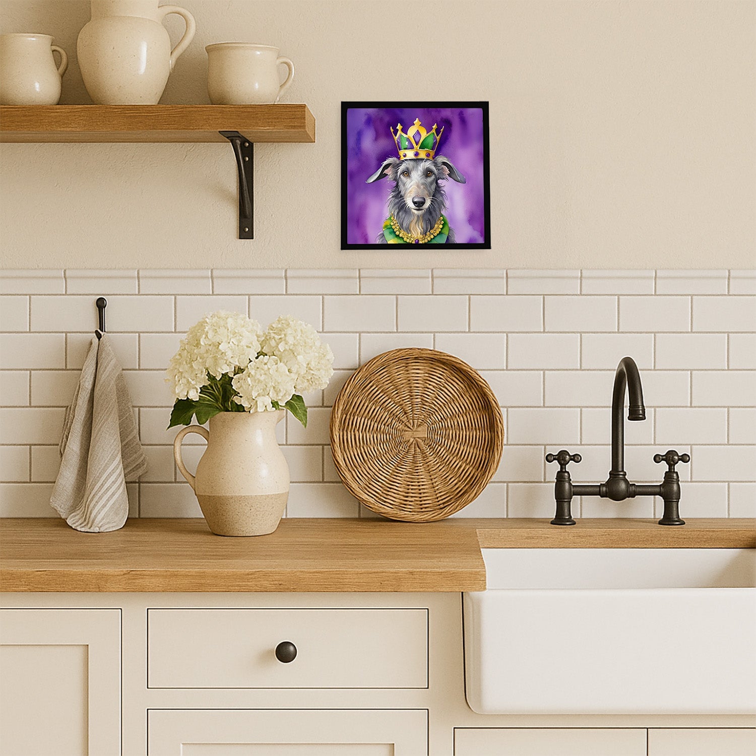 Scottish Deerhound King of Mardi Gras Framed Metal Print Bathroom, Kitchen, Office, Home Decor Wall Art Ready to Hang, Square, 8X8