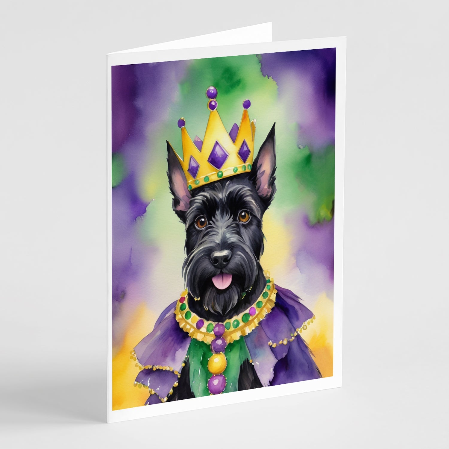 Scottish Terrier King of Mardi Gras Greeting Cards Pack of 8 Blank Cards with Envelopes Whimsical A7 Size 5x7