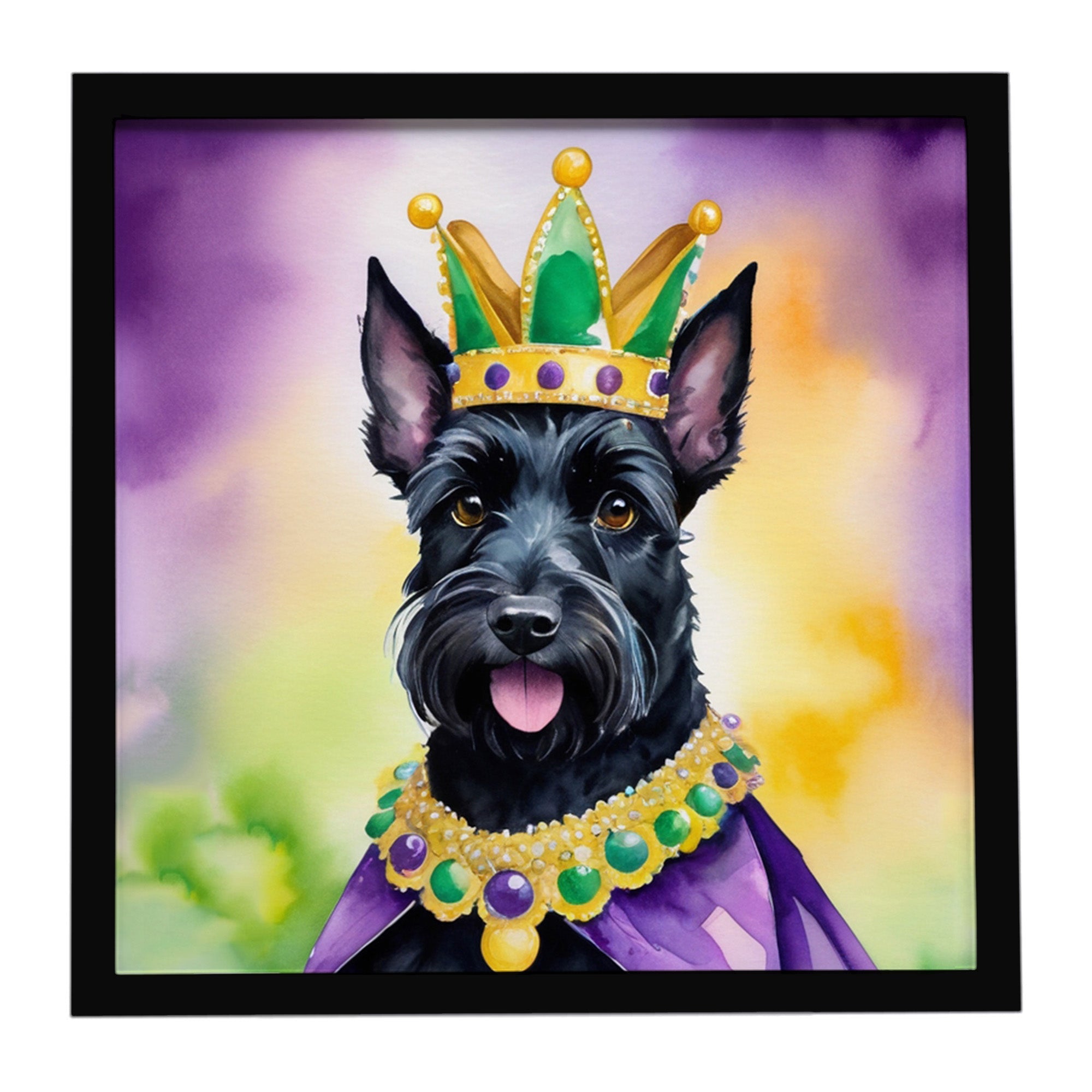 Scottish Terrier King of Mardi Gras Framed Metal Print Bathroom, Kitchen, Office, Home Decor Wall Art Ready to Hang, Square, 8X8