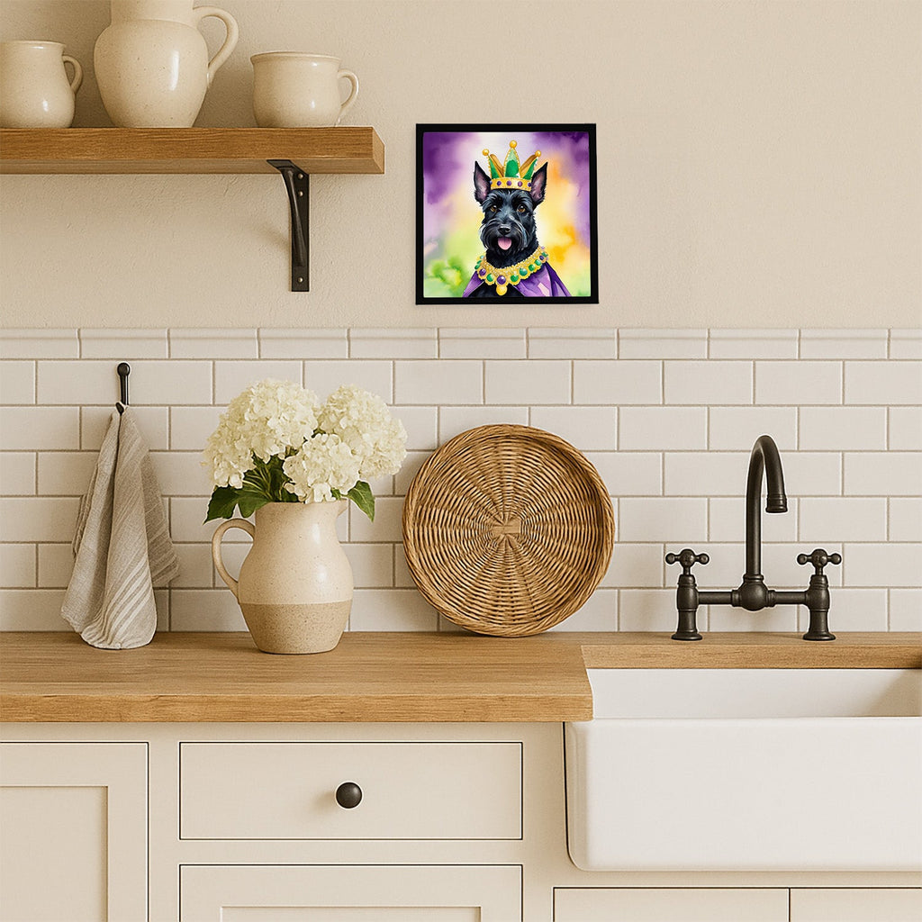 Scottish Terrier King of Mardi Gras Framed Metal Print Bathroom, Kitchen, Office, Home Decor Wall Art Ready to Hang, Square, 8X8