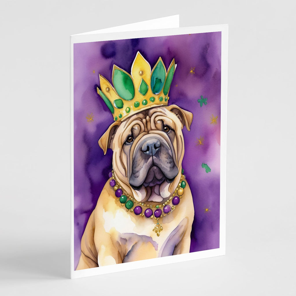 Shar Pei King of Mardi Gras Greeting Cards Pack of 8 Blank Cards with Envelopes Whimsical A7 Size 5x7