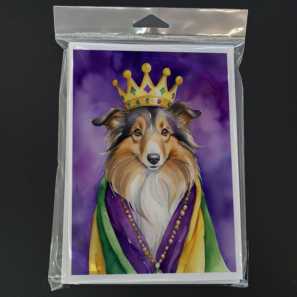 Sheltie King of Mardi Gras Greeting Cards Pack of 8 Blank Cards with Envelopes Whimsical A7 Size 5x7