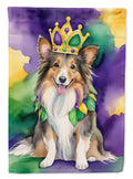 Sheltie King of Mardi Gras House Flag 28x40 Porch Sleeve Pole Decorative Outside Yard Banner Artwork Wall Hanging, Polyester