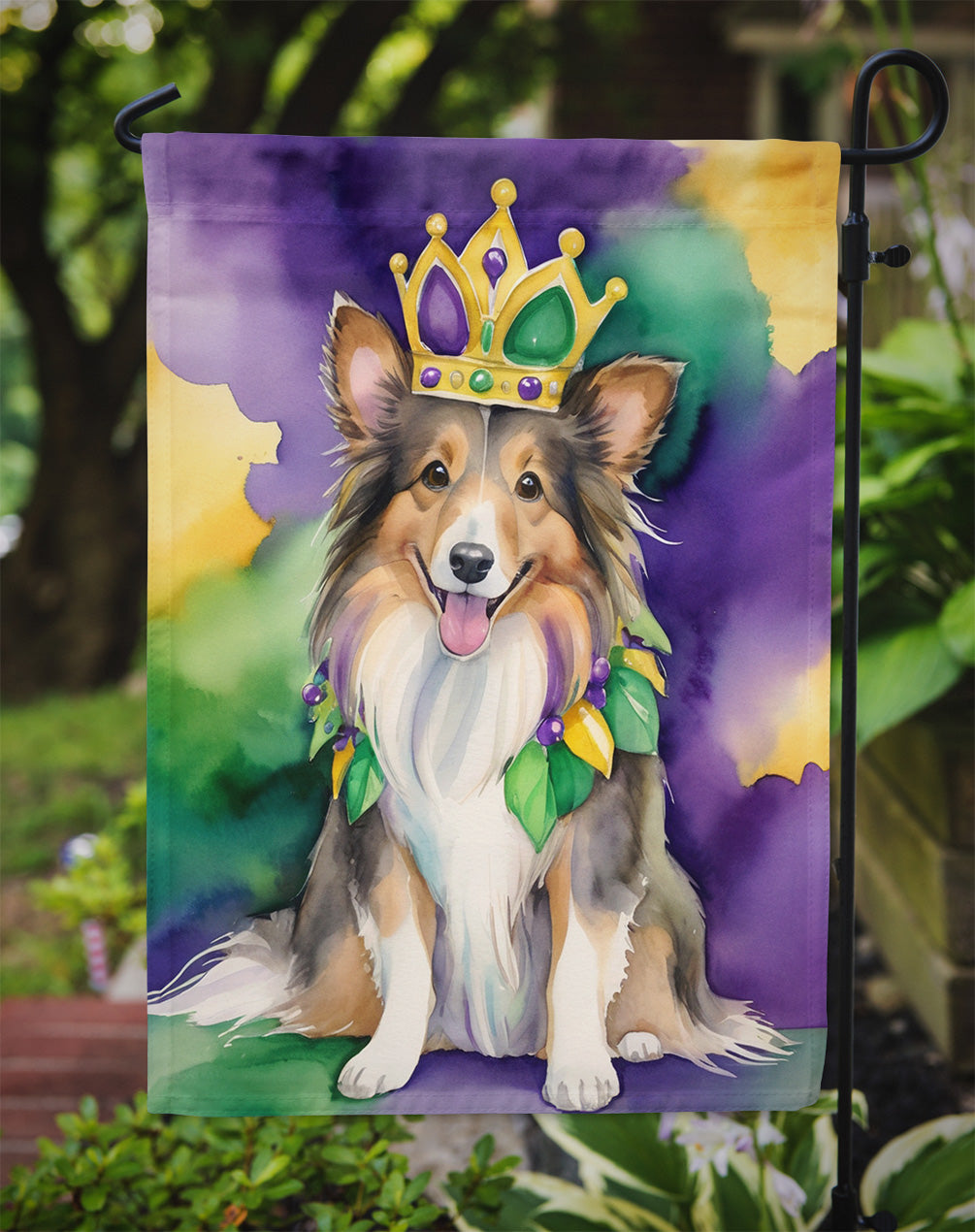 Sheltie King of Mardi Gras Garden Flag Mailbox Decorative Yard Banner Outside Patio Artwork for Flower Beds, Garden Size, Multicolor