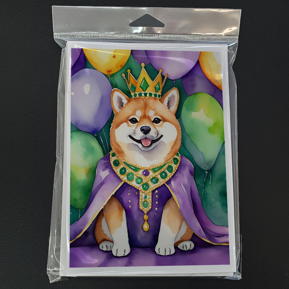 Shiba Inu King of Mardi Gras Greeting Cards Pack of 8 Blank Cards with Envelopes Whimsical A7 Size 5x7
