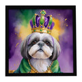 Shih Tzu King of Mardi Gras Framed Metal Print Bathroom, Kitchen, Office, Home Decor Wall Art Ready to Hang, Square, 8X8