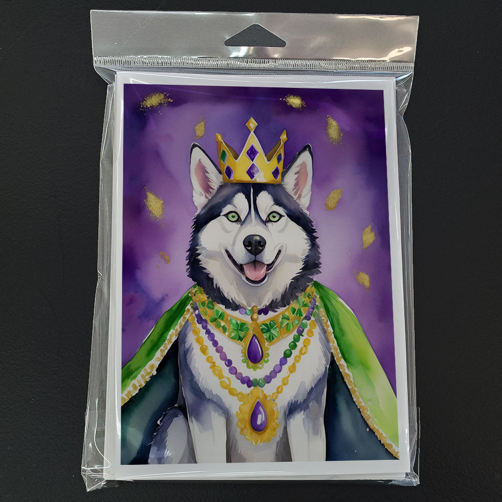Siberian Husky King of Mardi Gras Greeting Cards Pack of 8 Blank Cards with Envelopes Whimsical A7 Size 5x7