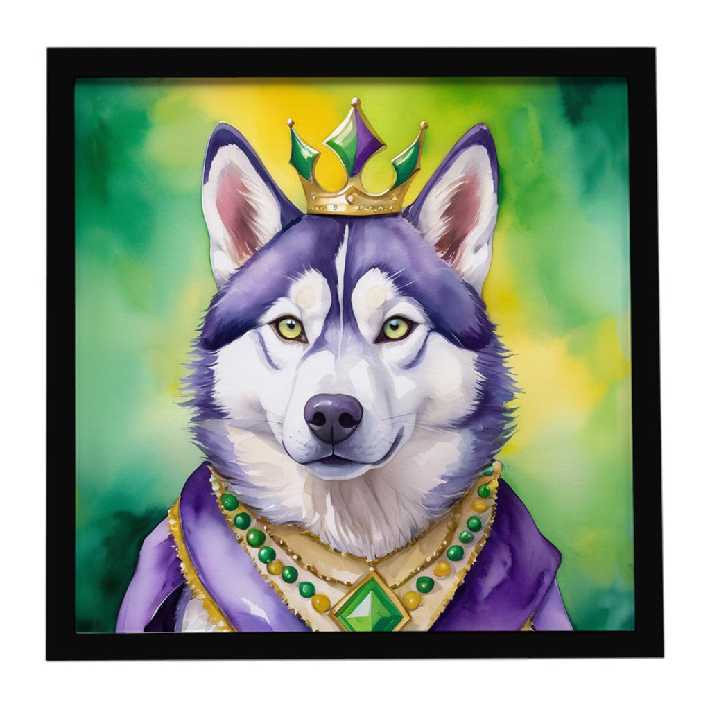 Siberian Husky King of Mardi Gras Framed Metal Print Bathroom, Kitchen, Office, Home Decor Wall Art Ready to Hang, Square, 8X8