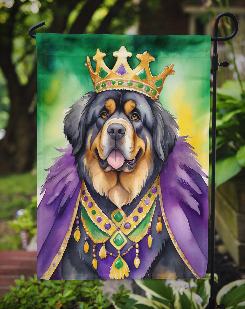 Tibetan Mastiff King of Mardi Gras Garden Flag Mailbox Decorative Yard Banner Outside Patio Artwork for Flower Beds, Garden Size, Multicolor