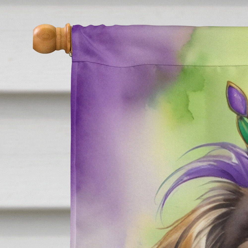 Tibetan Spaniel King of Mardi Gras House Flag 28x40 Porch Sleeve Pole Decorative Outside Yard Banner Artwork Wall Hanging, Polyester