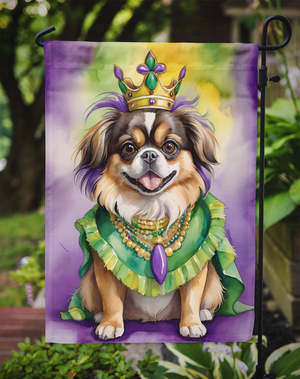 Tibetan Spaniel King of Mardi Gras Garden Flag Mailbox Decorative Yard Banner Outside Patio Artwork for Flower Beds, Garden Size, Multicolor