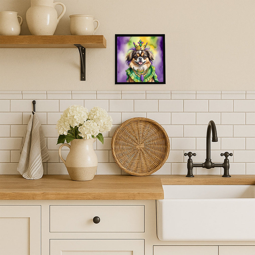 Tibetan Spaniel King of Mardi Gras Framed Metal Print Bathroom, Kitchen, Office, Home Decor Wall Art Ready to Hang, Square, 8X8