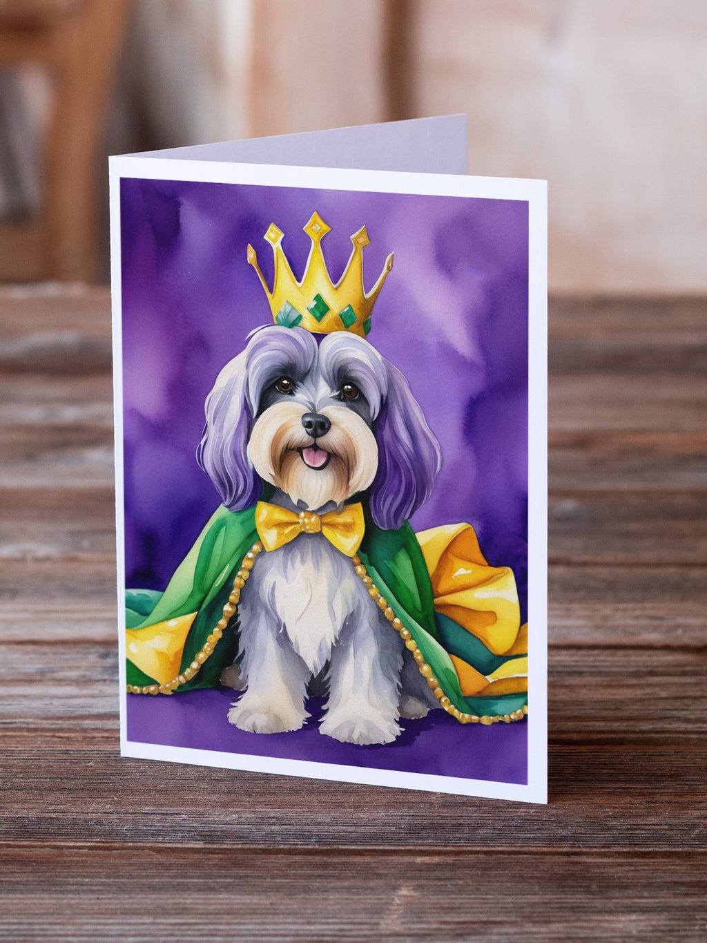 Tibetan Terrier King of Mardi Gras Greeting Cards Pack of 8 Blank Cards with Envelopes Whimsical A7 Size 5x7