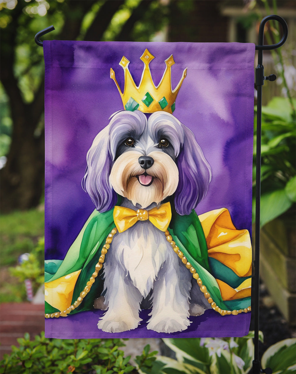 Tibetan Terrier King of Mardi Gras Garden Flag Mailbox Decorative Yard Banner Outside Patio Artwork for Flower Beds, Garden Size, Multicolor