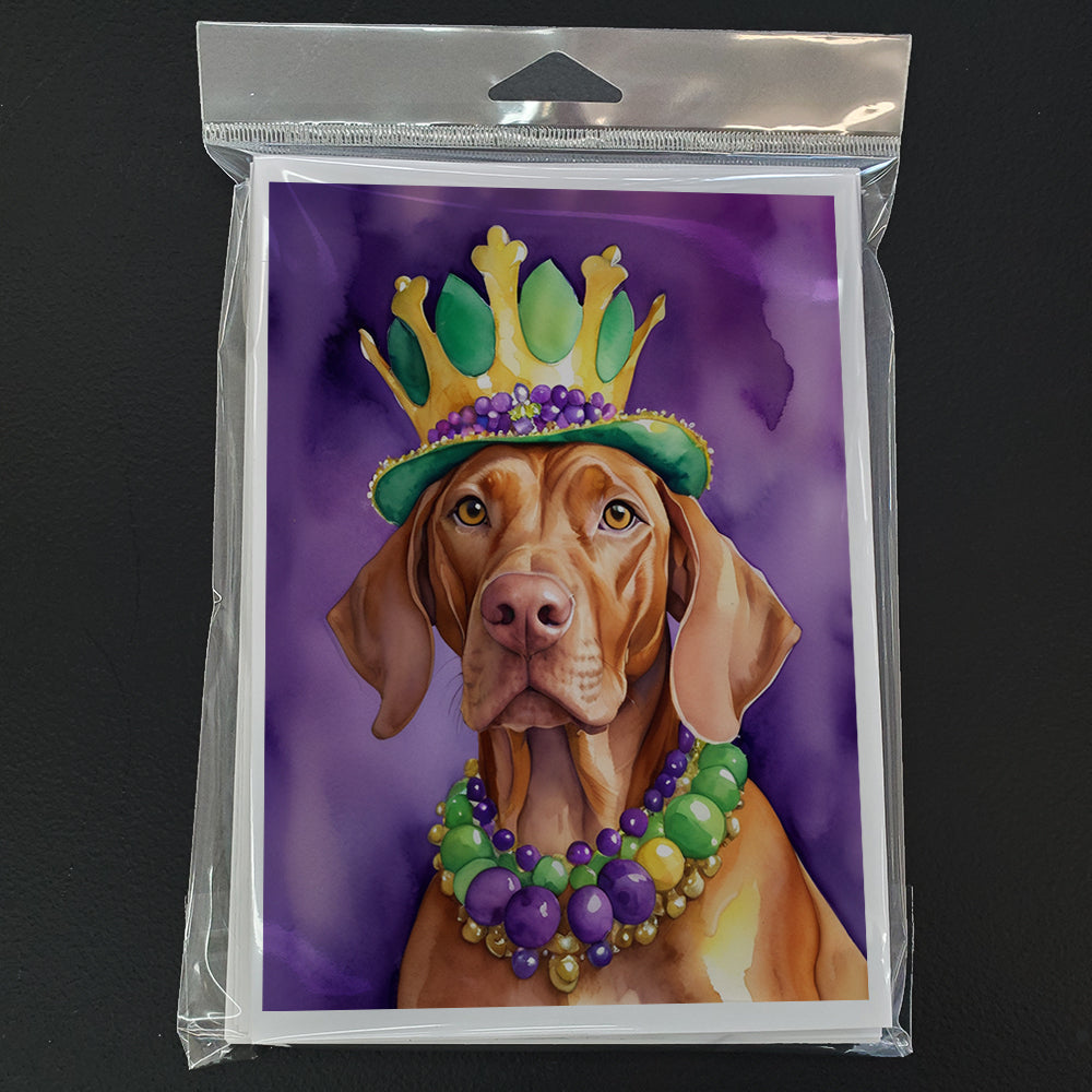 Vizsla King of Mardi Gras Greeting Cards Pack of 8 Blank Cards with Envelopes Whimsical A7 Size 5x7