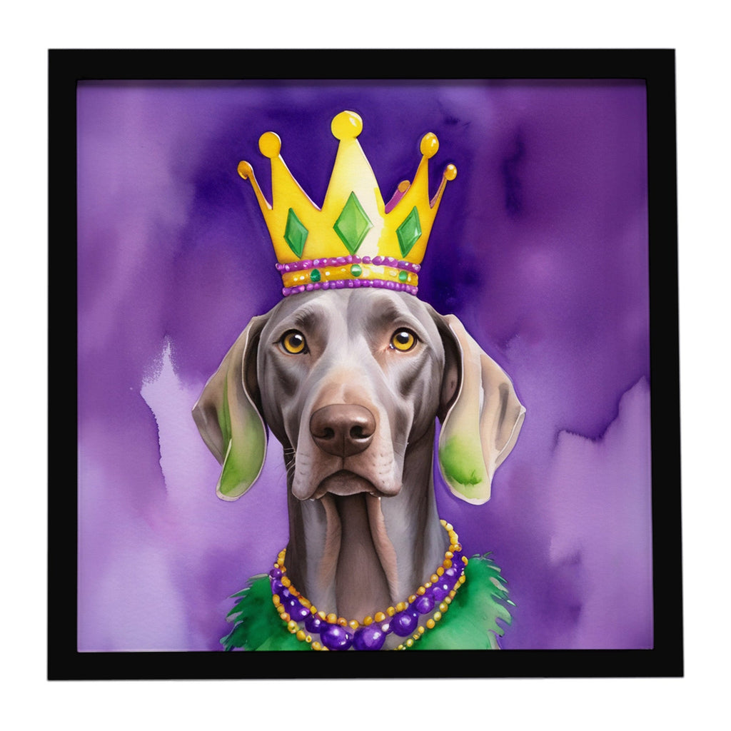 Weimaraner King of Mardi Gras Framed Metal Print Bathroom, Kitchen, Office, Home Decor Wall Art Ready to Hang, Square, 8X8