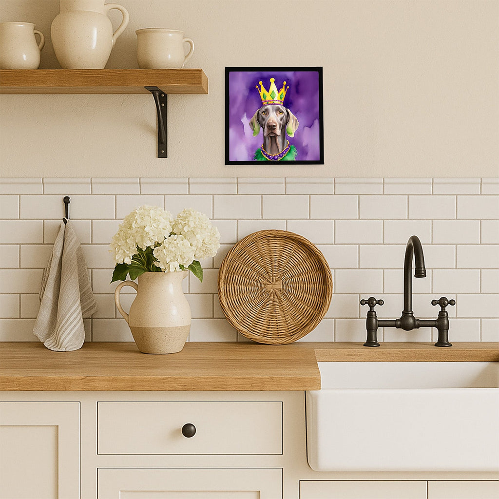 Weimaraner King of Mardi Gras Framed Metal Print Bathroom, Kitchen, Office, Home Decor Wall Art Ready to Hang, Square, 8X8