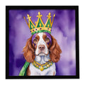 Welsh Springer Spaniel King of Mardi Gras Framed Metal Print Bathroom, Kitchen, Office, Home Decor Wall Art Ready to Hang, Square, 8X8
