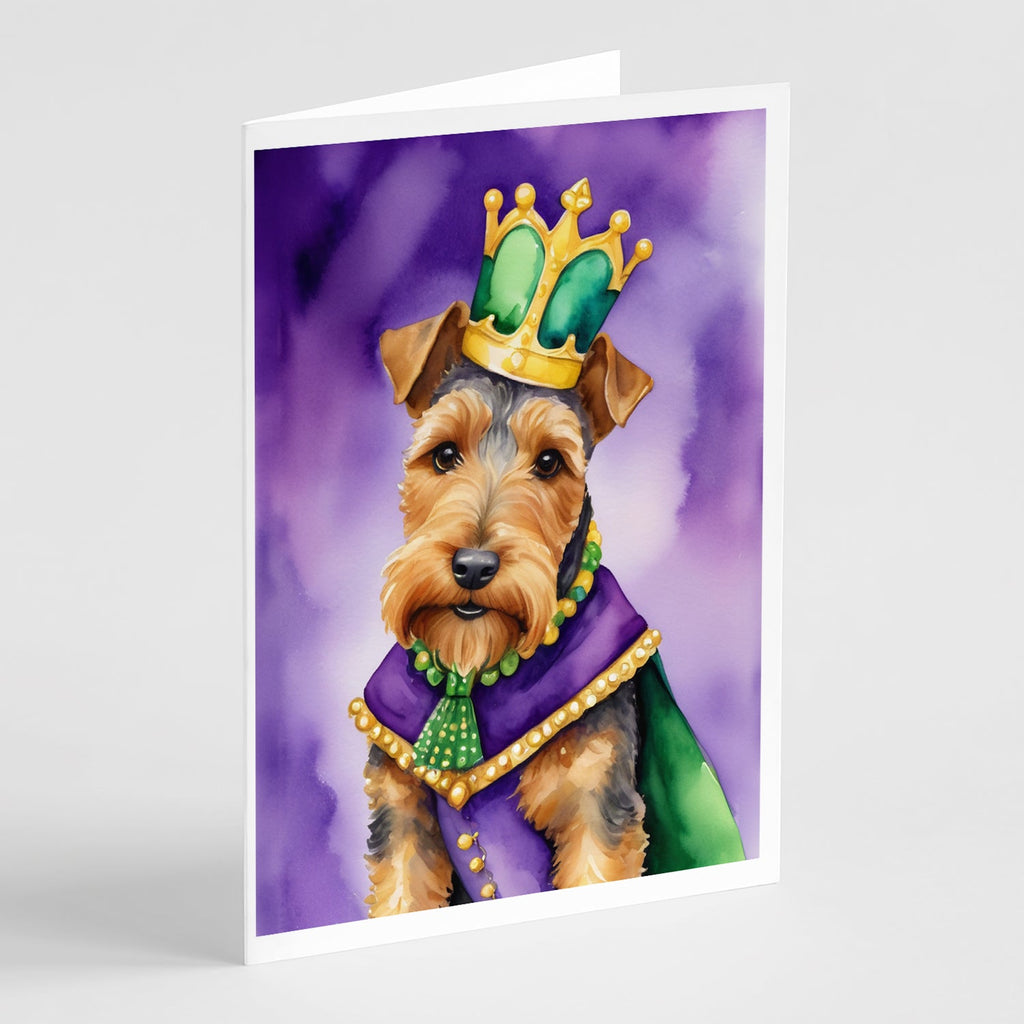 Welsh Terrier King of Mardi Gras Greeting Cards Pack of 8 Blank Cards with Envelopes Whimsical A7 Size 5x7