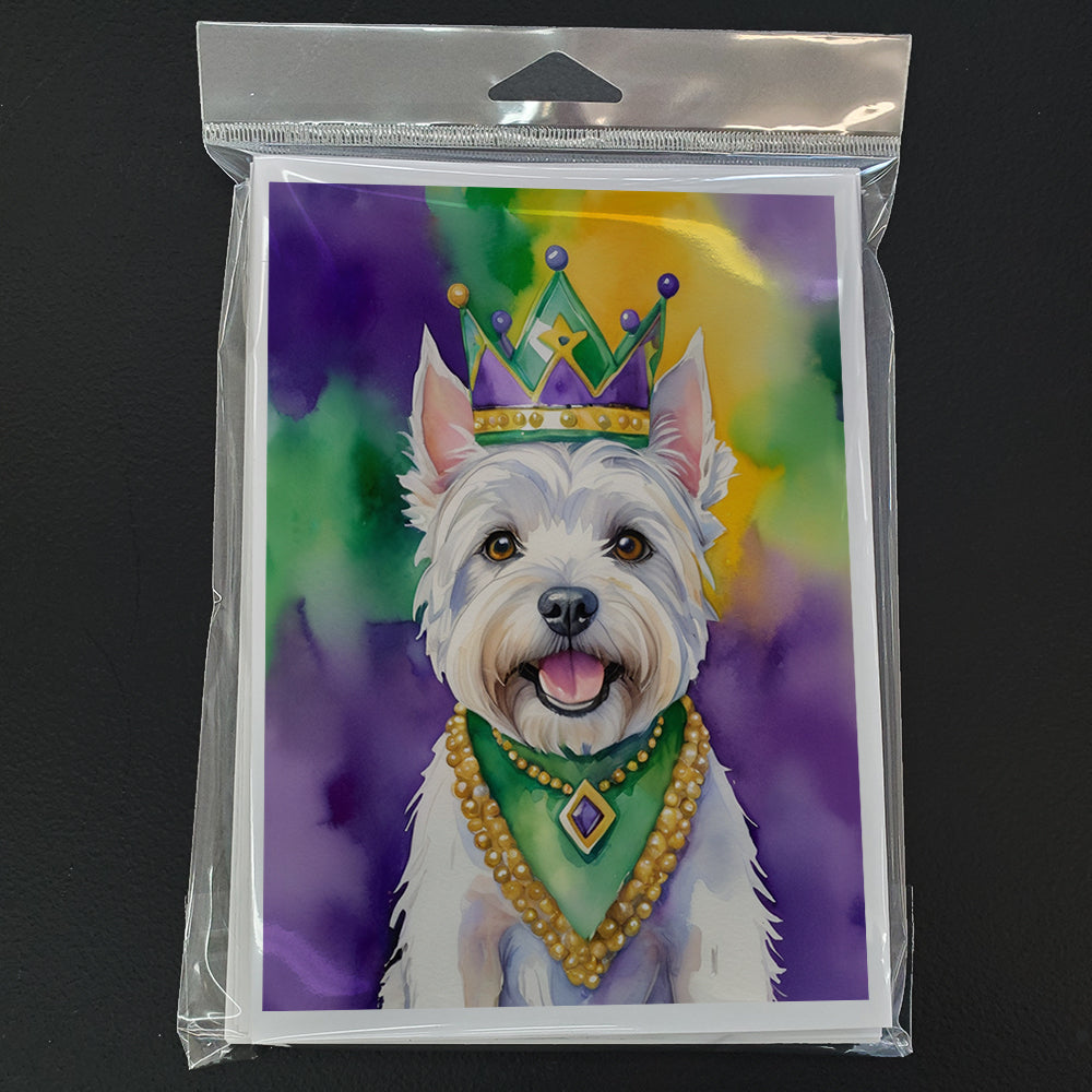 Westie King of Mardi Gras Greeting Cards Pack of 8 Blank Cards with Envelopes Whimsical A7 Size 5x7