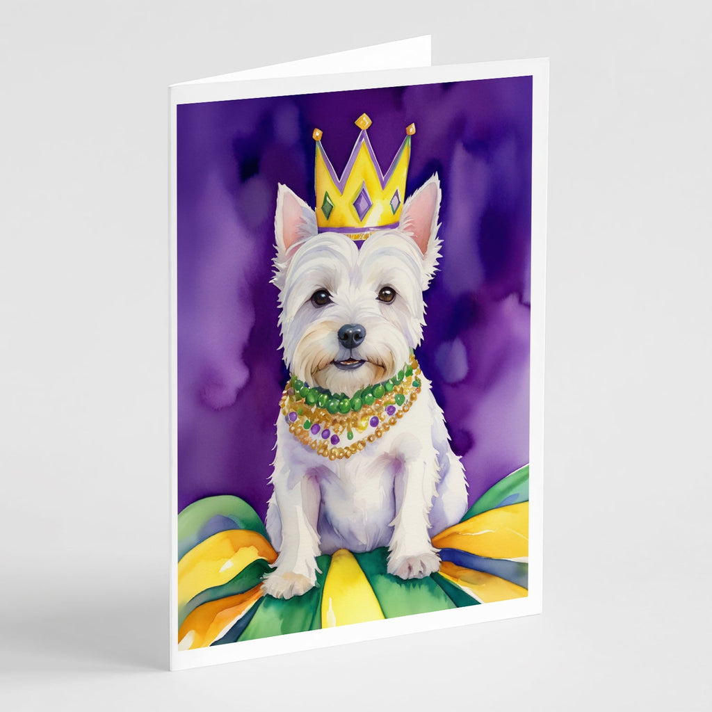 Westie King of Mardi Gras Greeting Cards Pack of 8 Blank Cards with Envelopes Whimsical A7 Size 5x7