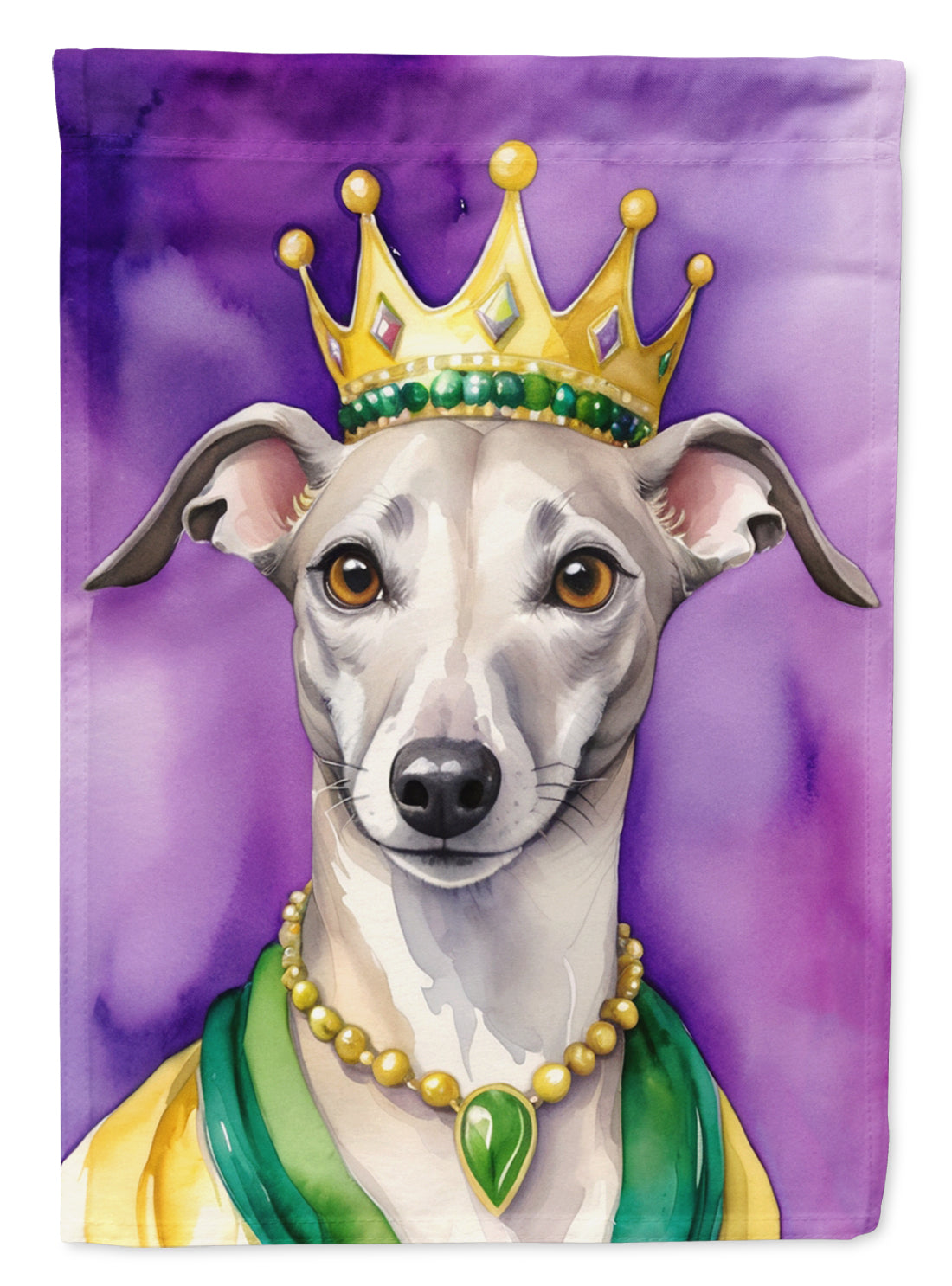 Whippet King of Mardi Gras House Flag 28x40 Porch Sleeve Pole Decorative Outside Yard Banner Artwork Wall Hanging, Polyester