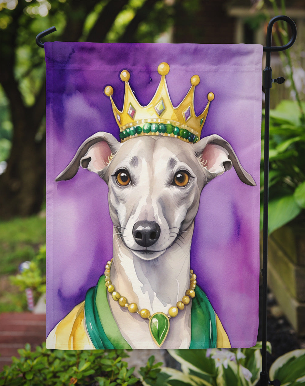 Whippet King of Mardi Gras Garden Flag Mailbox Decorative Yard Banner Outside Patio Artwork for Flower Beds, Garden Size, Multicolor