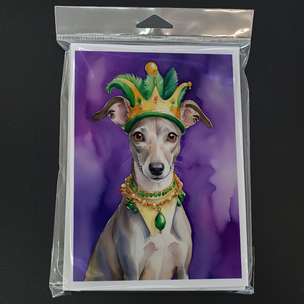 Whippet King of Mardi Gras Greeting Cards Pack of 8 Blank Cards with Envelopes Whimsical A7 Size 5x7