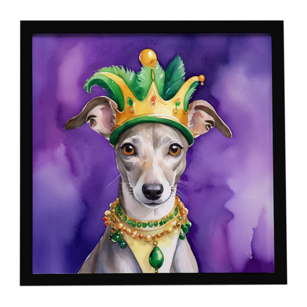 Whippet King of Mardi Gras Framed Metal Print Bathroom, Kitchen, Office, Home Decor Wall Art Ready to Hang, Square, 8X8