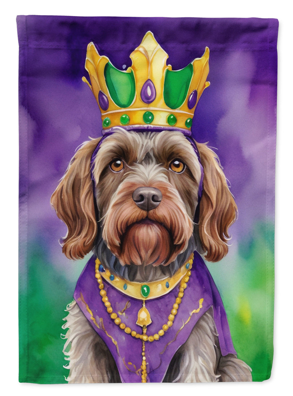 Wirehaired Pointing Griffon King of Mardi Gras House Flag 28x40 Porch Sleeve Pole Decorative Outside Yard Banner Artwork Wall Hanging, Polyester