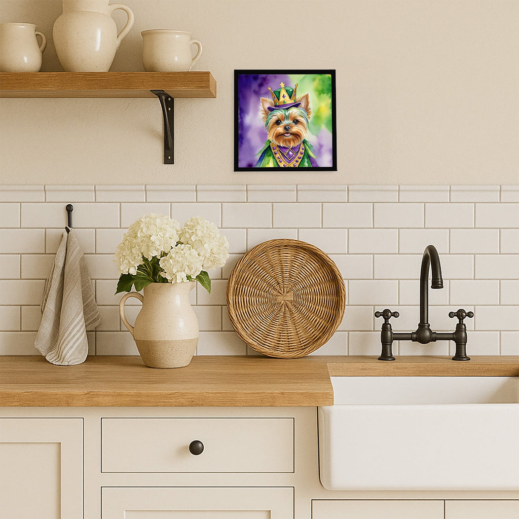 Yorkshire Terrier King of Mardi Gras Framed Metal Print Bathroom, Kitchen, Office, Home Decor Wall Art Ready to Hang, Square, 8X8